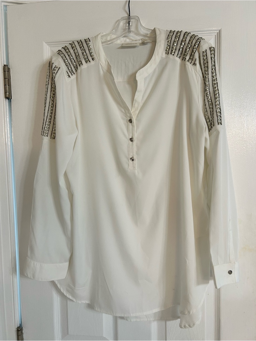 Chico’s Embellished Shoulder White Women's Blouse